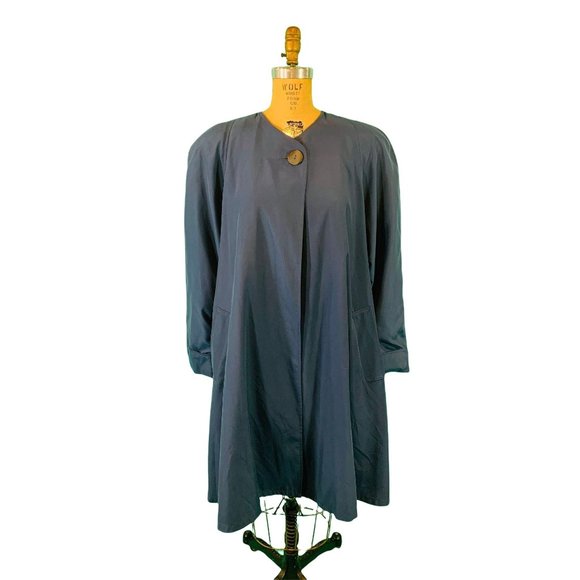 Vintage 80s Swing Coat Womens Large Solid Blue Barrie Pace Tent Coat - Picture 1 of 10